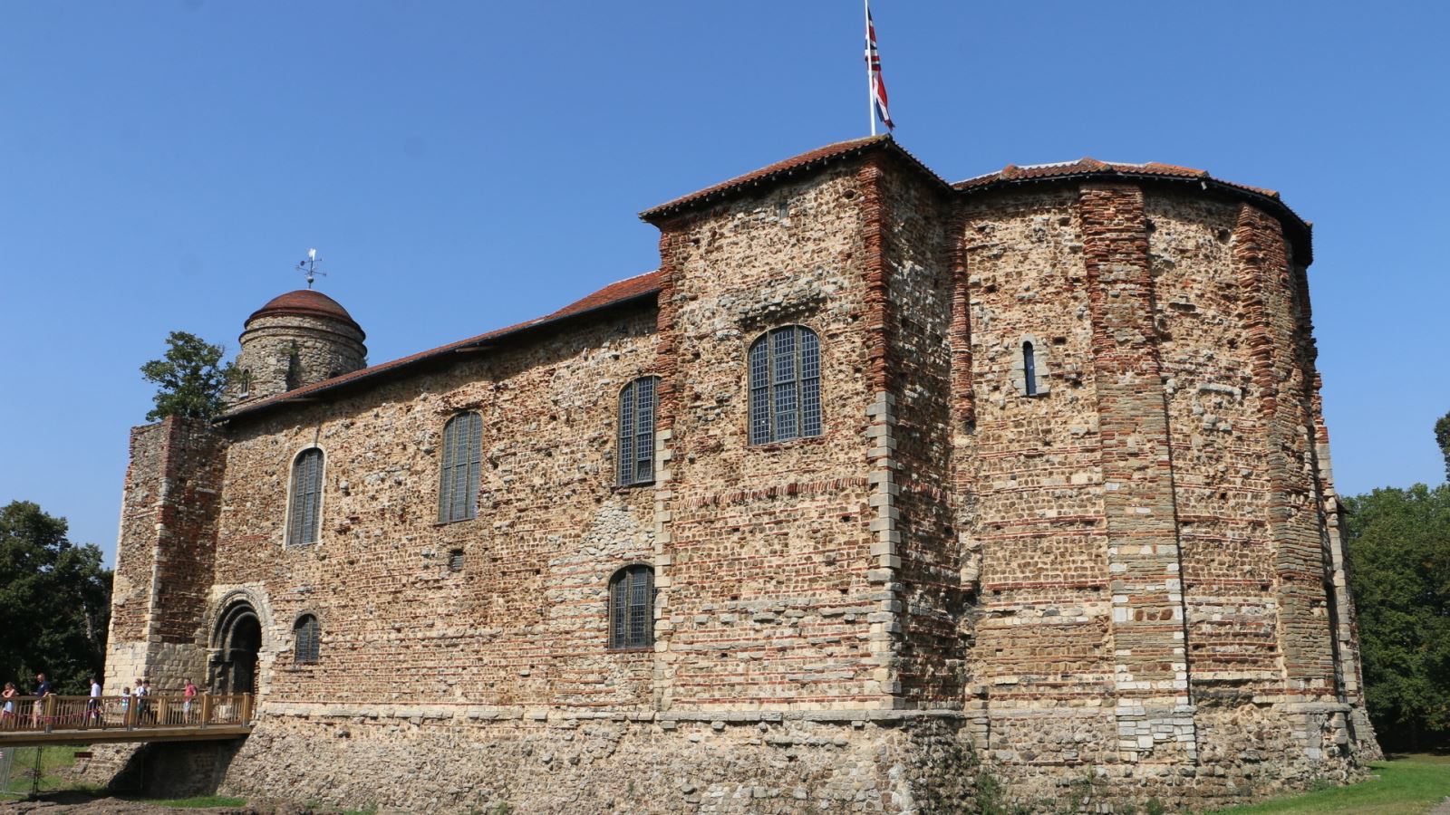 Colchester Castle against a clear blue sky 